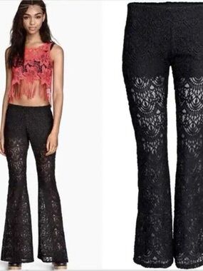H&M Black Lace Flared Trousers